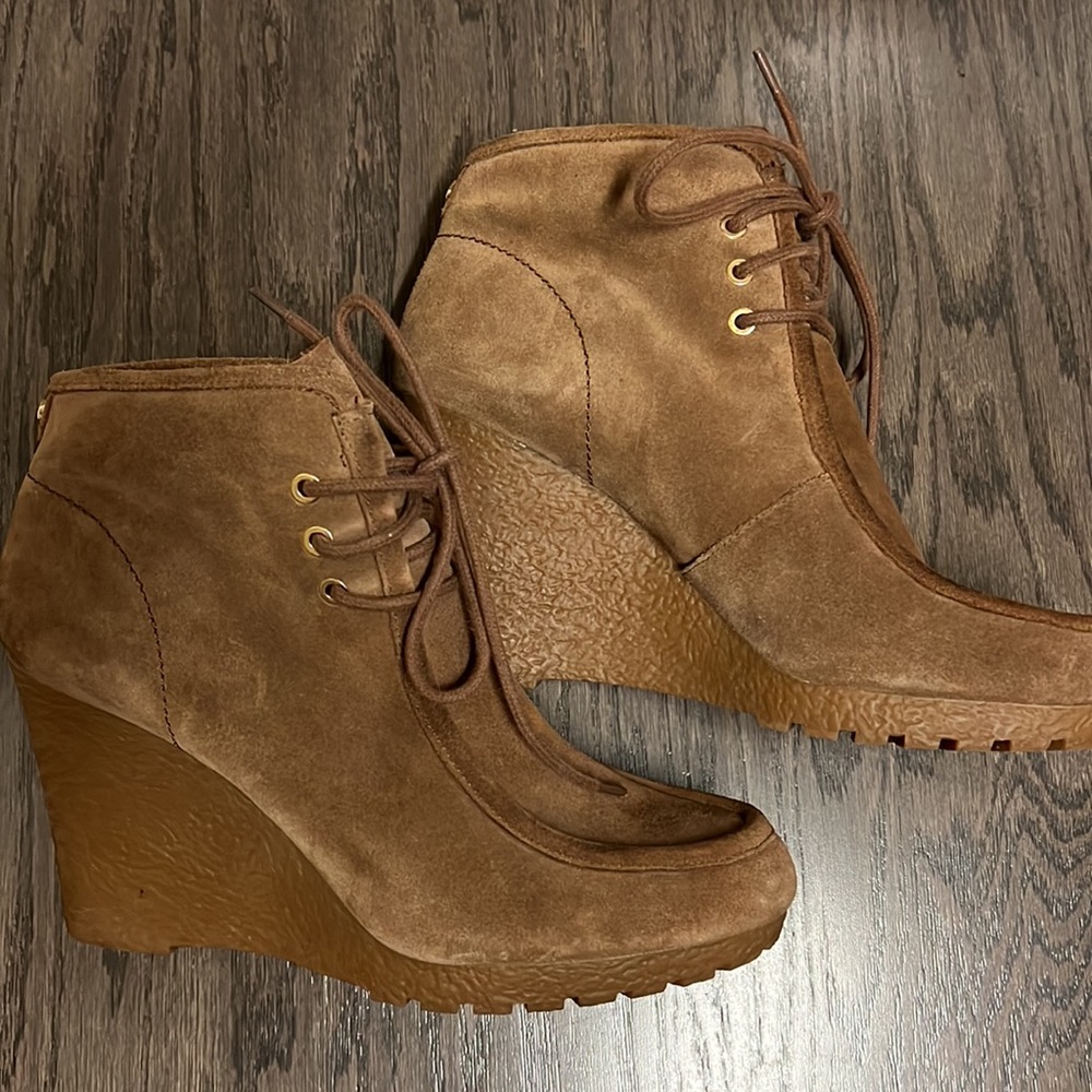 Michael Kors Women Rory Brown Lace-up Suede Wedge Chukka Boots size 10